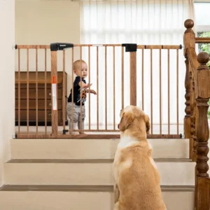 29-55'' Extra Wide Baby Gate with Wood Pattern, Metal Pressure Mounted Dog Gate, for Stairs & Doorways, No Tools Required
